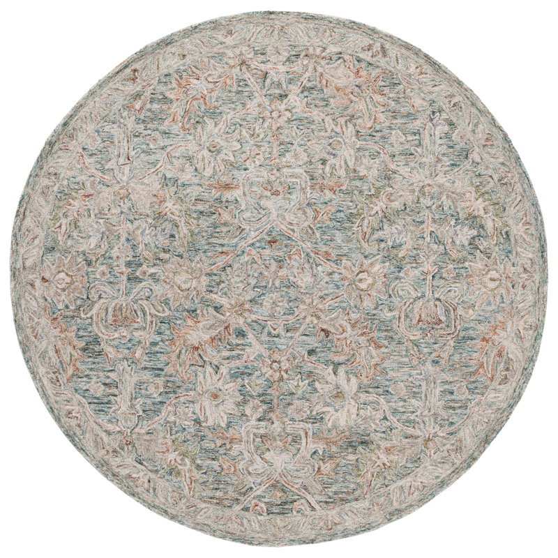 Hand Tufted Wool/Cotton Oriental Rug in Teal/Green, Round 6'