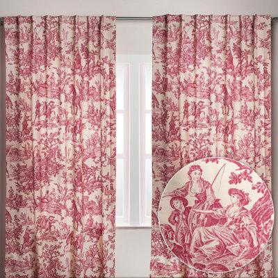 Maison d' Hermine Curtains for living room 100% Cotton 96 inch length Two Panels Light Filtering Toile Curtains for Bedroom Windows with rod and loop Pockets Drapes (The Miller Red, 50"W x 96"L)