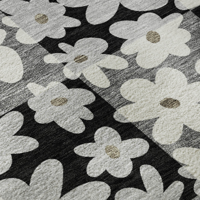 Tapis floral lavable à la machine de qualité supérieure Mayfield AMF2476, Black, 9' x 12'