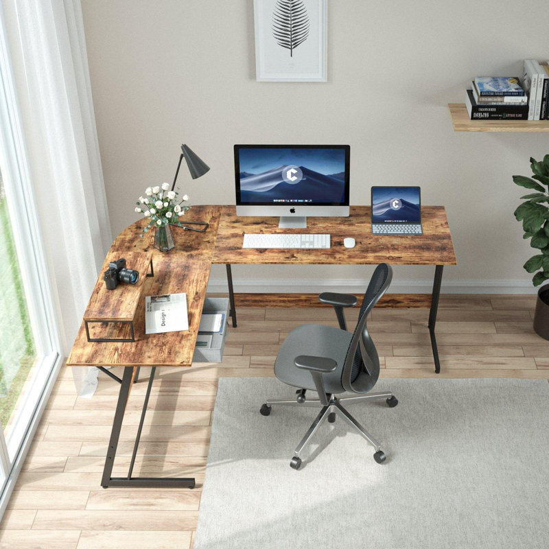 VillaGrove L-Shaped Metal Base Computer Desk, Rustic Brown/Black