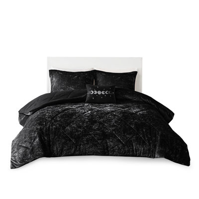 Luxurious Black Velvet Comforter For King/ King - Elegance, Fill, Includes 2 Shams, 1 Pillow, Machine Washable Captivation,