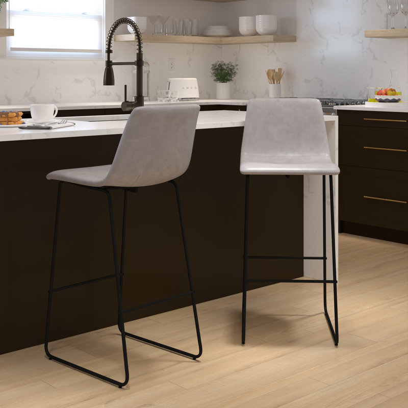 Liekele Upholstered Modern Dining Stools, Tabouret de bar (siège d'une hauteur de 30 po), Similicuir gris pâle