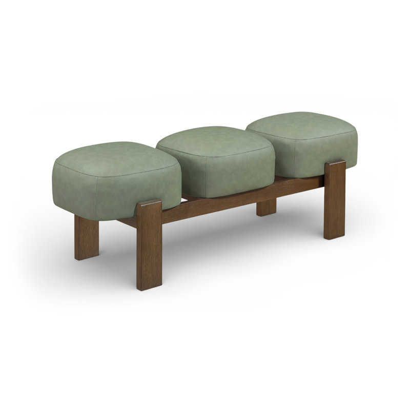 Banc rembourré en cuir Woodcrest, Cuir végétalien vert, Brun noyer