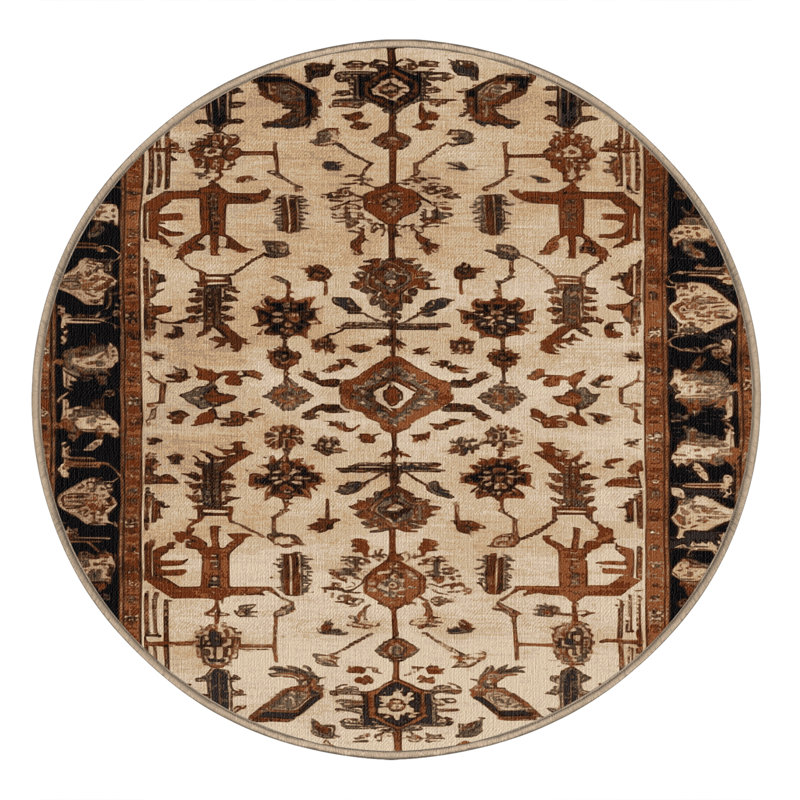 Tapis brun lavable à la machine, Rond 5 pi
