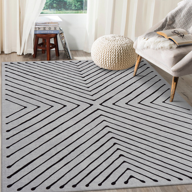 Tapis lavable lxt-Modern, Rectangle 10' x 13', Light Gray/Black