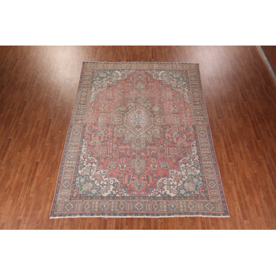Tapis traditionnel géométrique en laine rose 10 x 13