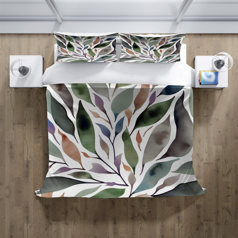 Ensemble de housse de couette, Housse de couette pour très grand lit et 2 très, Vert / mauve / orange / gris floral 2