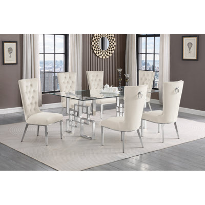 Chaplin Glass Top Double Pedestal Dining Set