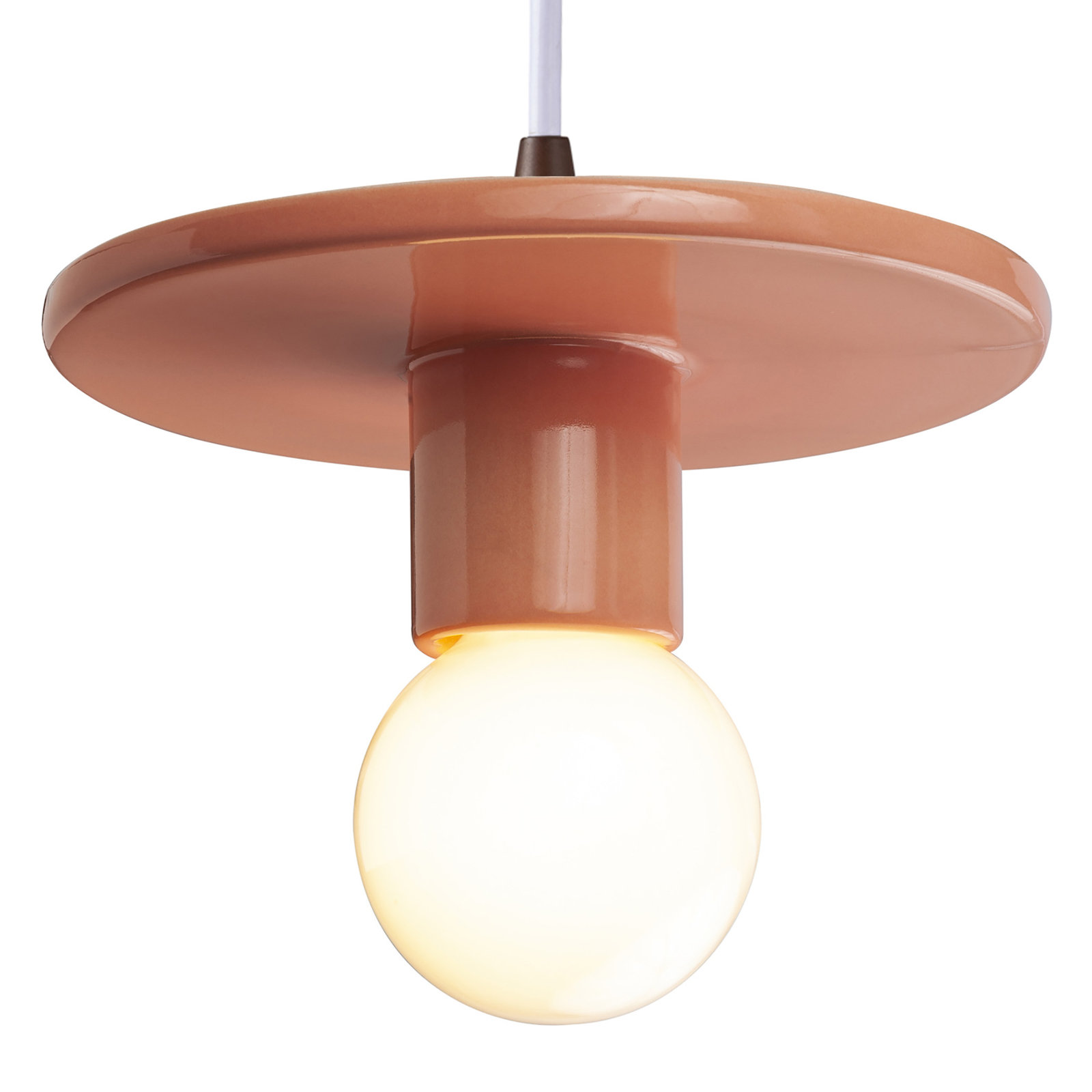 Leni Single Light Ceramic Dimmable Pendant, Gloss Blush, Dark Bronze
