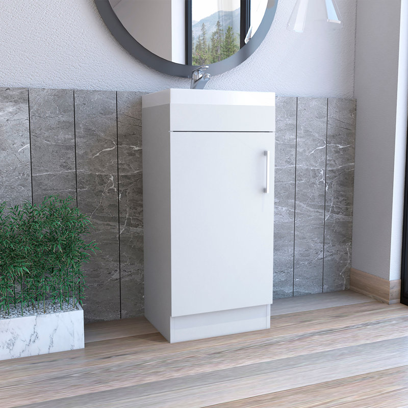 Meuble-lavabo de salle de bain avec lavabo, armoire à une porte, blanc, Blanc