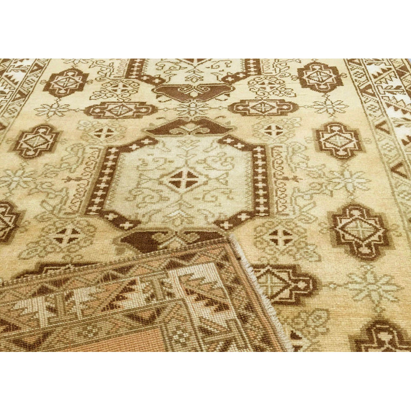 Tapis de couloir beige unique en laine noué à la main 3 pi 2 po x 11 pi 11 po années 1960