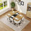 Ensemble de table de salle à manger 7 pièces pour 6, 1 table et 6 chaises rembourrées en velours beige, table en mélamine grain de bois noir et bois, ensemble de coin de cuisine capitonné moderne pour la salle à manger, appartement et petit espace-2020282737