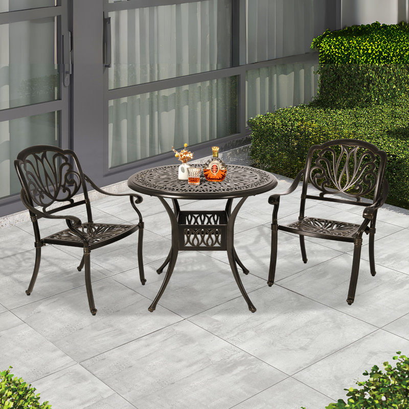 2- Person Patio Dining Table,Cast Aluminum Patio Table With Umbrella Hole