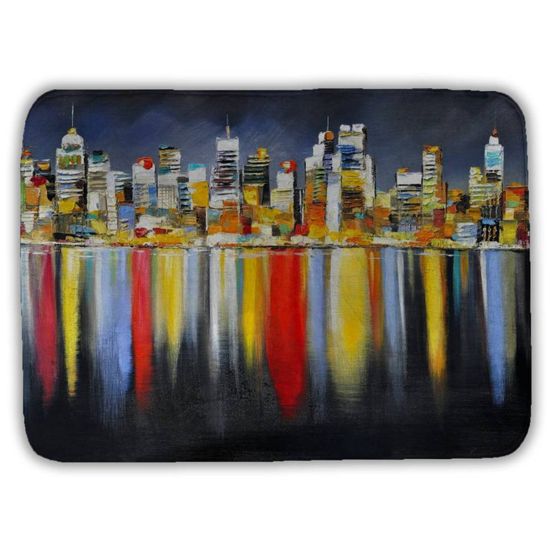 Colorful reflection of a cityscape by night Bath Mat with Non-Slip Backing - Quick Dry Memory Foam Bathroom Rug - Absorbent - Modern Plush Spa-Style - Machine Washable