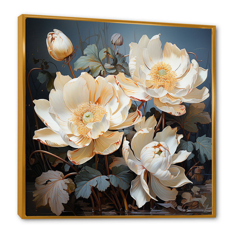 Lotus Bliss Unveilé IV sur toile, Cadre flottant doré, H 16 po x l 16 po