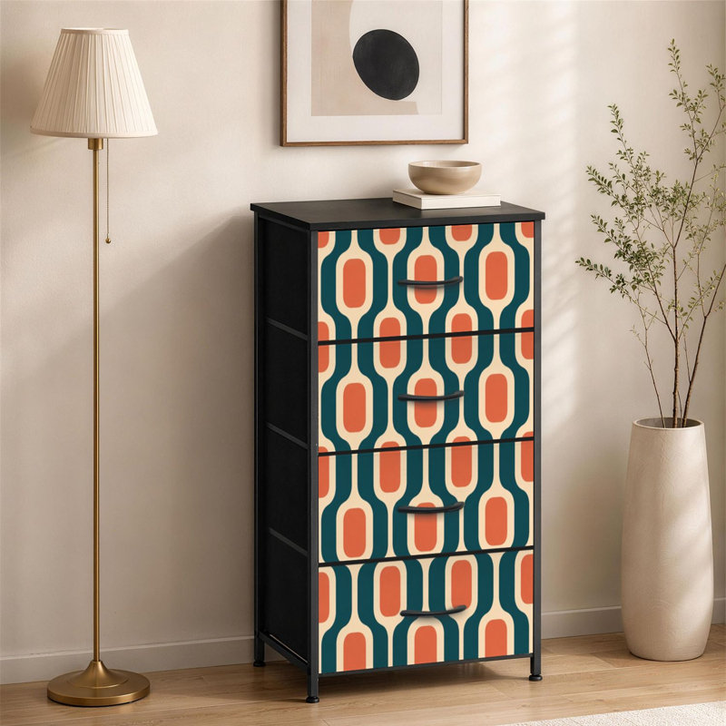 Commode à 4 tiroirs pour chambre à coucher de style Mid-Century moderne bleu-orange / crème Idéal pour les petites commodes à vêtements en tissu pour les organisateurs de placard avec commode