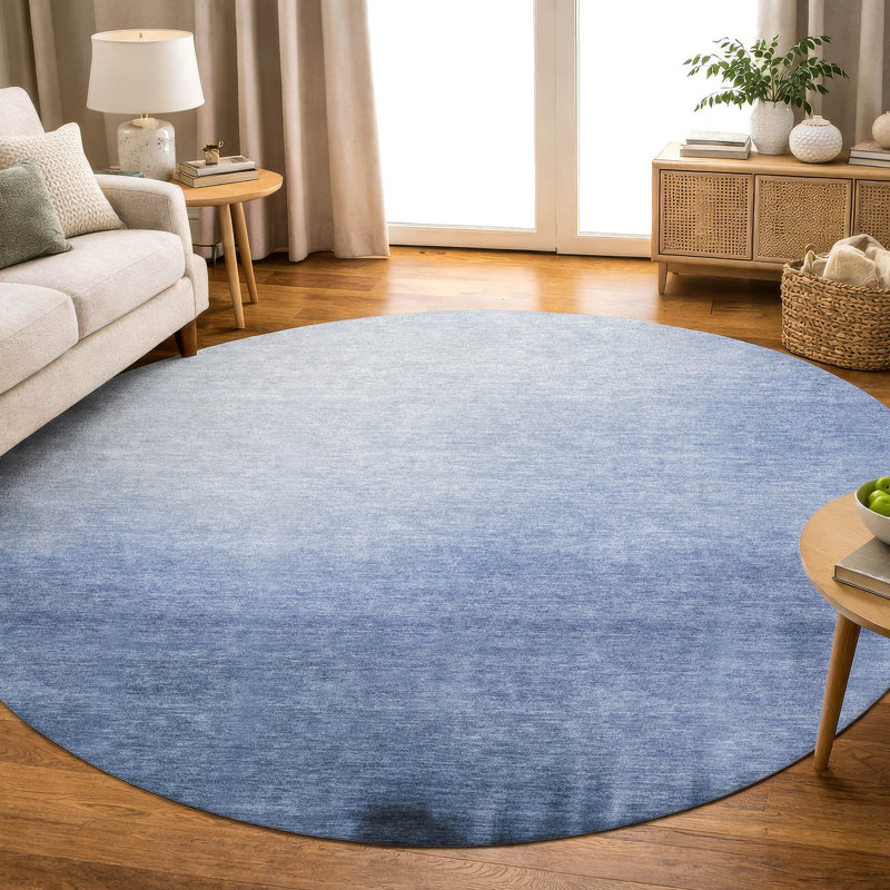 Premium Machine Washable Mayfield AMF2420 Ombre Rug, Navy, 8' Round