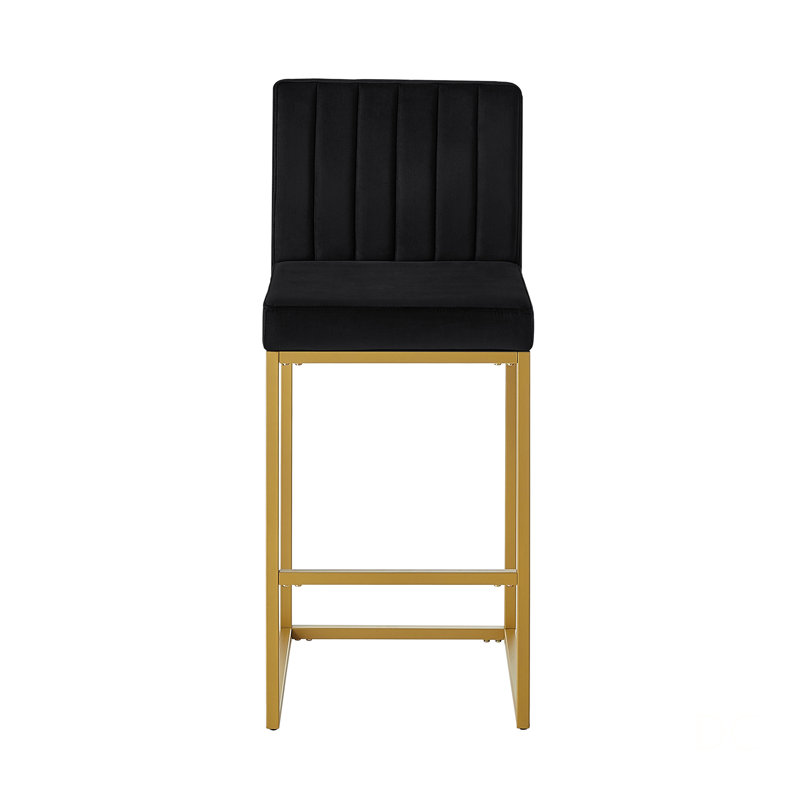 Tabouret à hauteur de comptoir moderne avec dossier complet et pieds robustes en fer, ensemble de 2 chaises de bar polyvalentes, noir / or