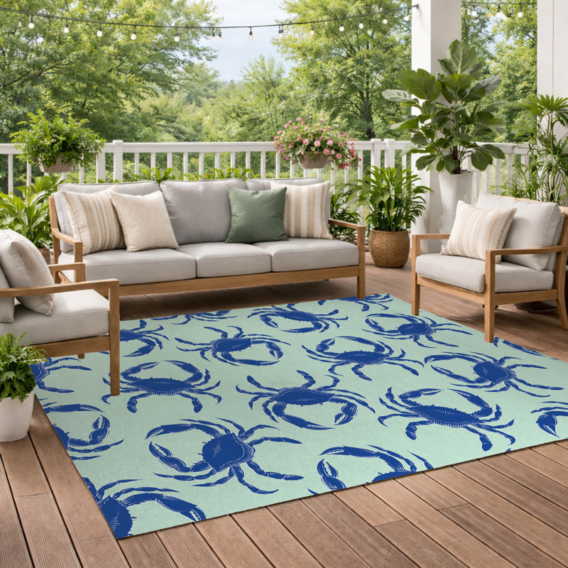Tapis d'extérieur décoratif Crabby, Comme neuf, Rectangulaire 4 pi x 6 pi