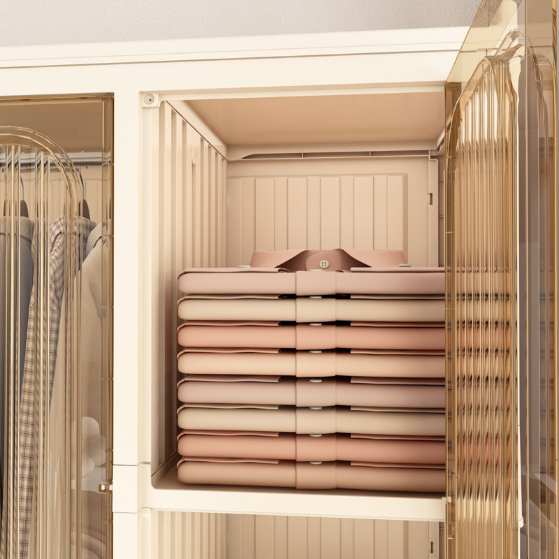 Organisateur de garde-robe portable avec portes magnétiques et tringle