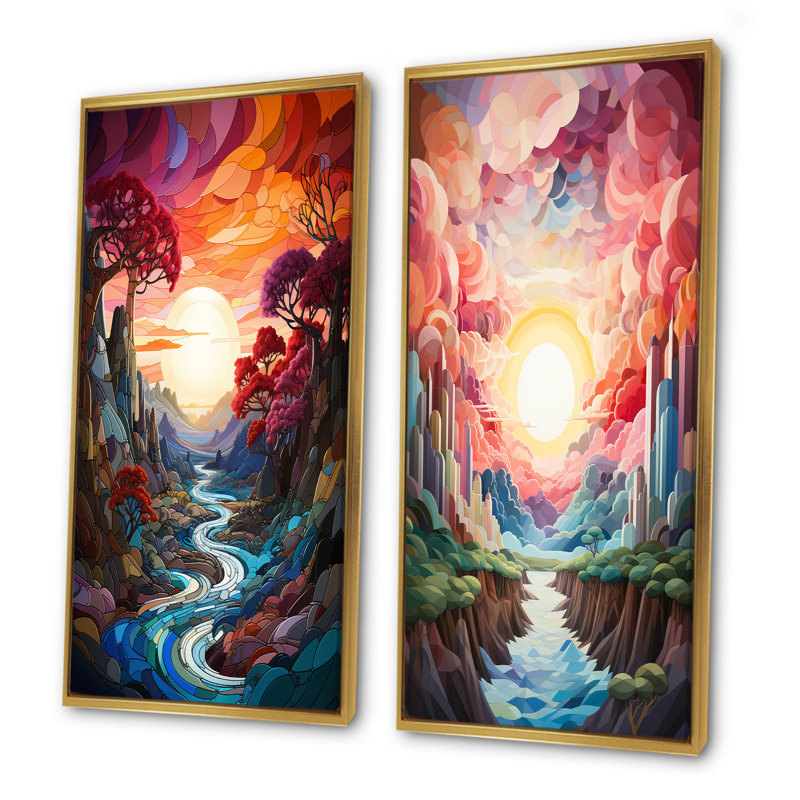 Ensemble de salon Rainbow Mountain Sunrise Landscape, Encadrement doré, H 28 po x l 25 po