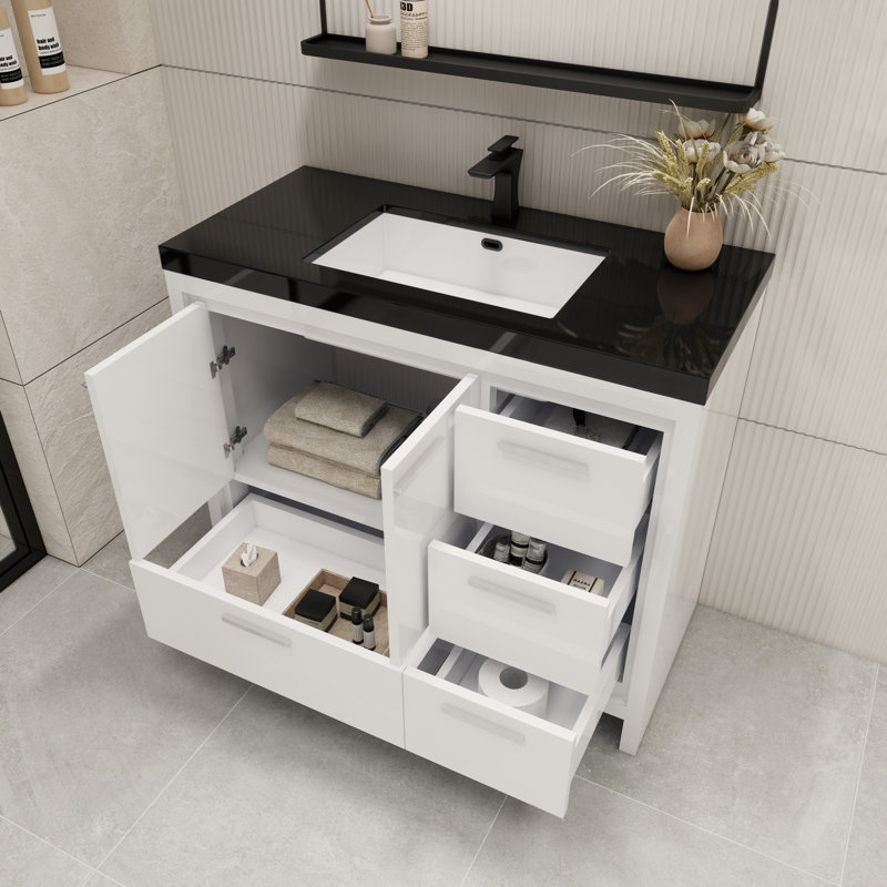 Ephesus 41.61'' Single Bathroom Vanity with Plastic Top, High Gloss White