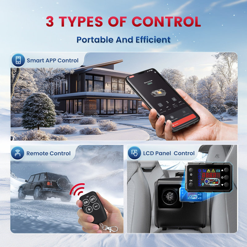 Space Heater, 8KW 12V-24V Diesel Air Heaters All-in-one with Bluetooth APP Control LCD Monitor, 5L Fuel Tank Diesel Parking Heater w/ 110V AC Converter