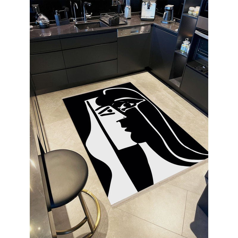 Tapis décoratif moderne à motif abstrait noir et blanc Barcelona Collection, Rectangle 4 pi 11,06 po x 9 pi 10,11 po