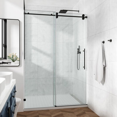 62-67" W X 79" H Frameless Single Sliding Shower Door - Round Top Rail