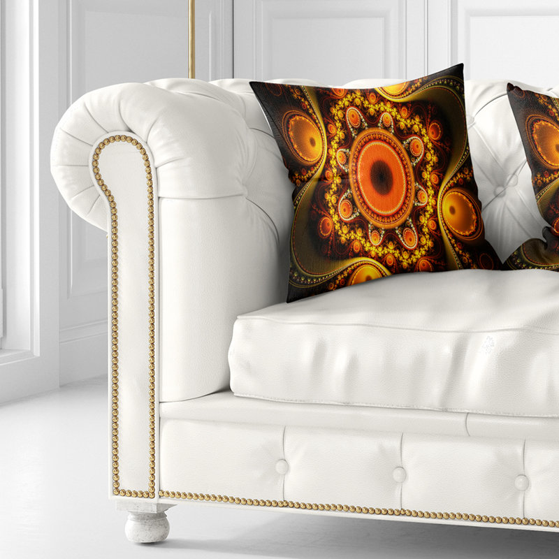 Abstrait abstrait motif fractal avec oreiller cercles, 16 po x 1 po, Coussin décoratif, Or