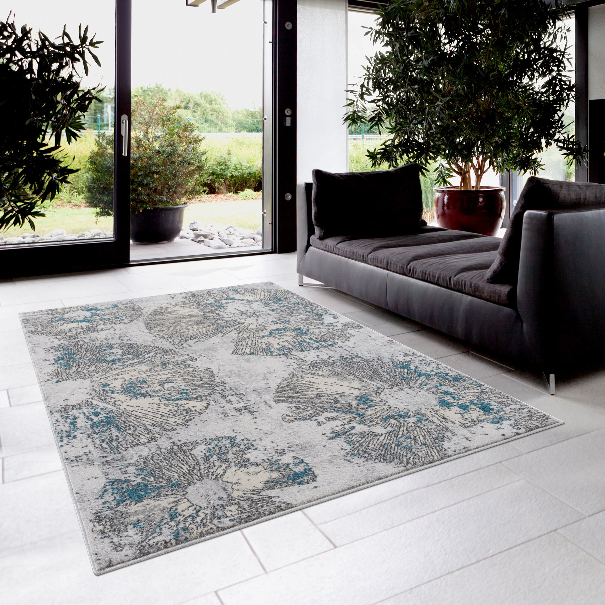 17 Stories Abstract Blue Area Rug | Wayfair