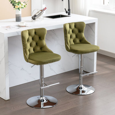 Swivel Velvet Barstools Adjusatble Seat Height From, Chrome Base Bar Stools With Backs Comfortable Tufted For Home Pub And Kitchen Island, Set Of 2