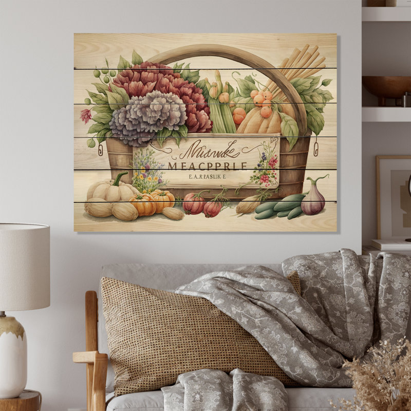 Fruit in basket I - impression sur bois sans cadre, H 12 po x l 20 po x P 1 po