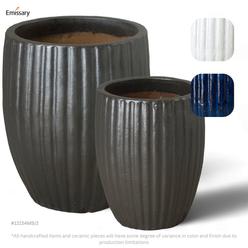 Hensler Handmade Ceramic Planter, Matte Black, 20" H x 16" W x 16" D