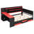 Queen Size Gaming Daybed With Integrated Desk And Lights, Modern Wooden Bed Frame With 3 Storage Drawers And Built-In Charging Station, Multi-Functional Headboard Bookcase, Black+Red-1483849394-1483849405