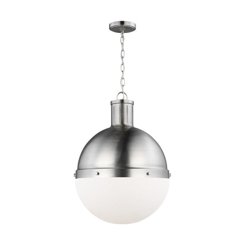 Luminaire suspendu sphérique unique à 1 lumière Geoffrey, H 22 po x l 16 po x P 16 po, Non, Nickel brossé