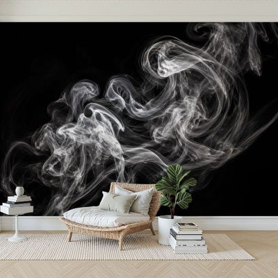 Murale auto-adhésive moderne pour la chambre à coucher Peel and Stick L 69 po x l 96 po - avec motifs abstraits de cigares blancs