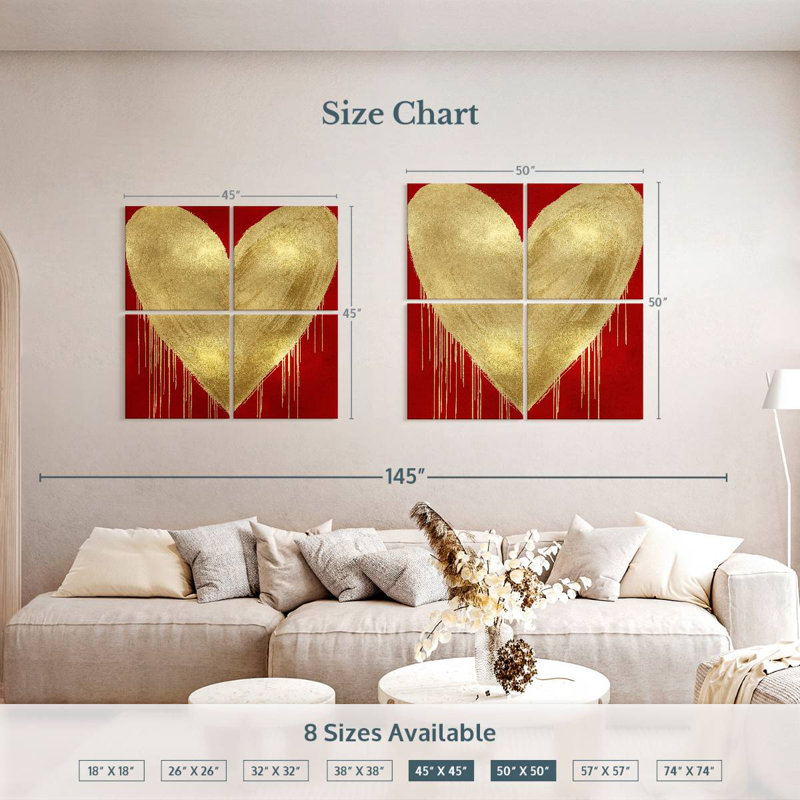 Hardie Big Hearted Gold sur fond rouge, H 45 po x l 45 po