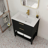 30" Single Freestanding Bathroom Vanity with Ceramic Basin Sink Top, Floor Standing Vanity With 2 Drawers And 1 Open Shelf