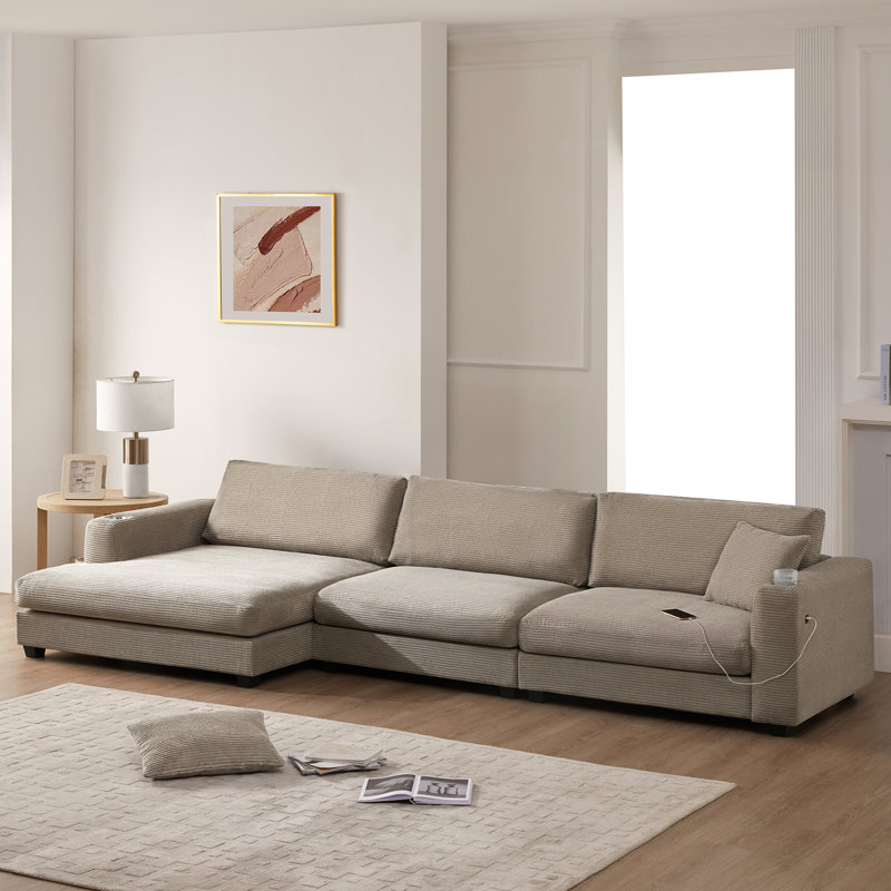 Oversized Sectional Sofa With Chaise, Khaki Corduroy