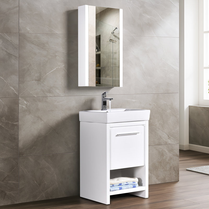 Artemis 20.375'' Single Bathroom Vanity with Ceramic Top, Glossy White