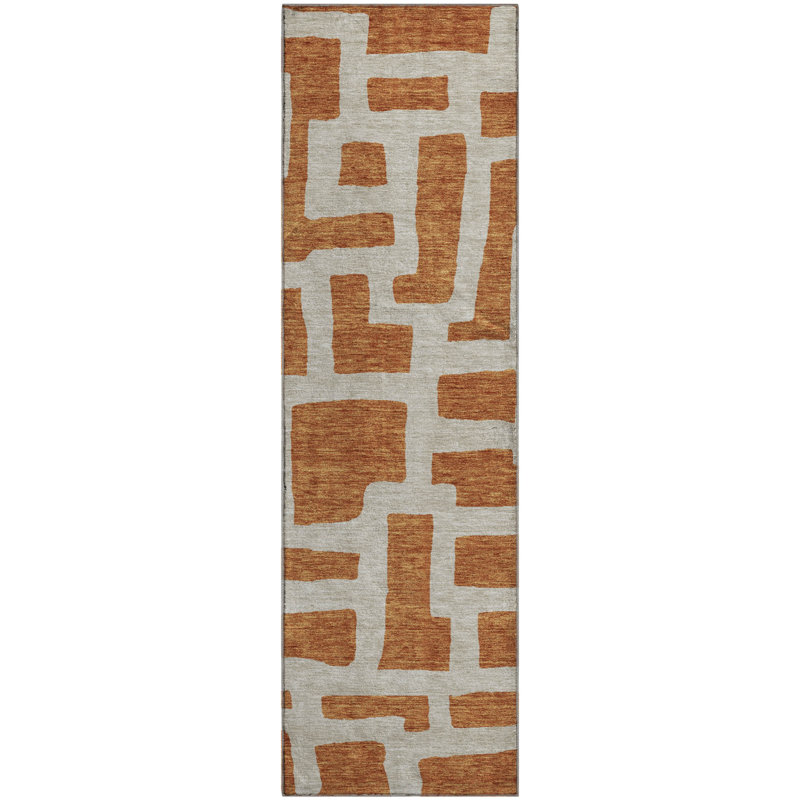 Premium Machine Washable Prisco Terracotta Rug, Runner 2'3" x 7'6"