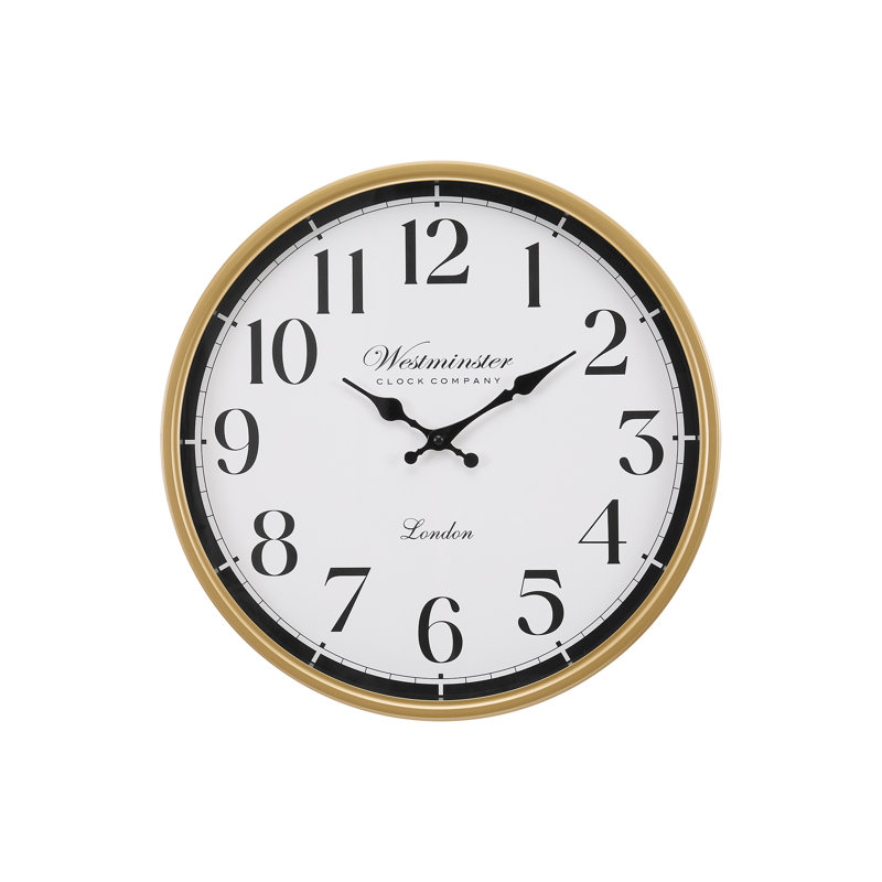 Horloge, horloge murale ronde 16 po, cadre doré, transitionnel