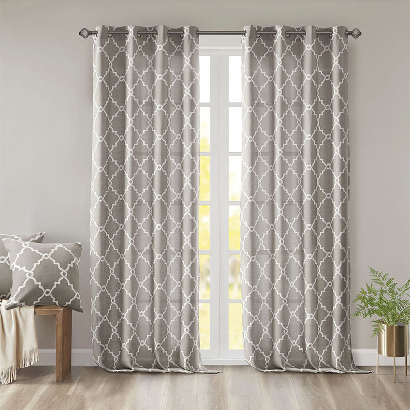 Buzzell Single Curtain Panel, Gray/White