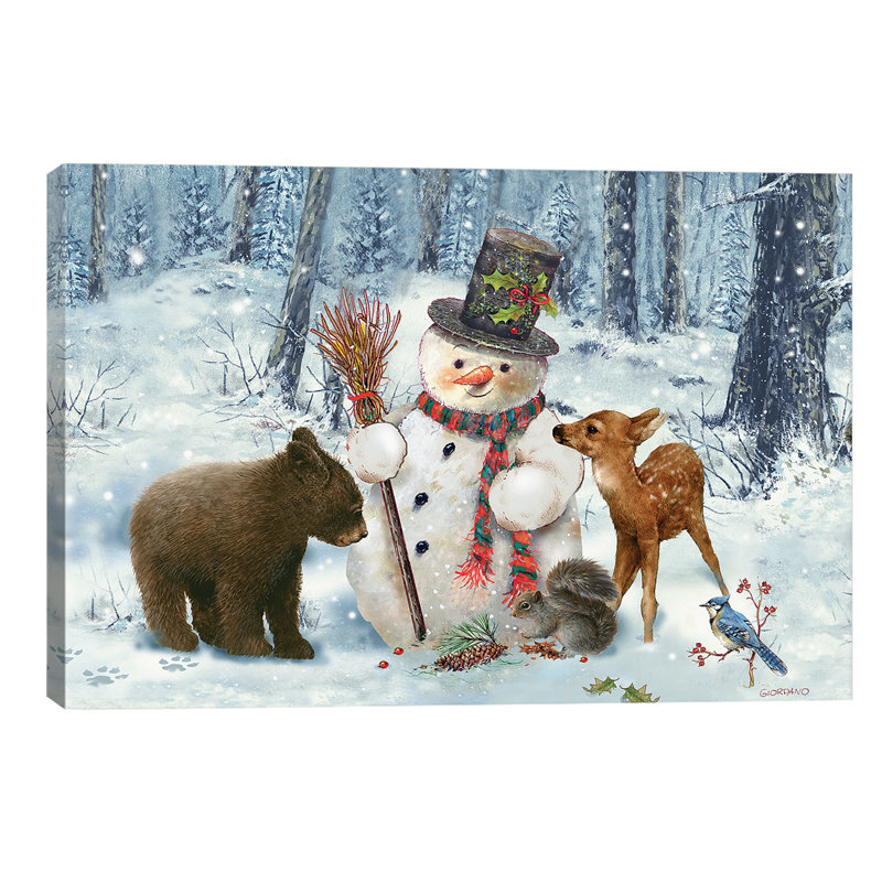Woodland Snowman - Wrapped Canvas Painting, 66.04 cm H x 45.72 cm W x 1.91 cm D
