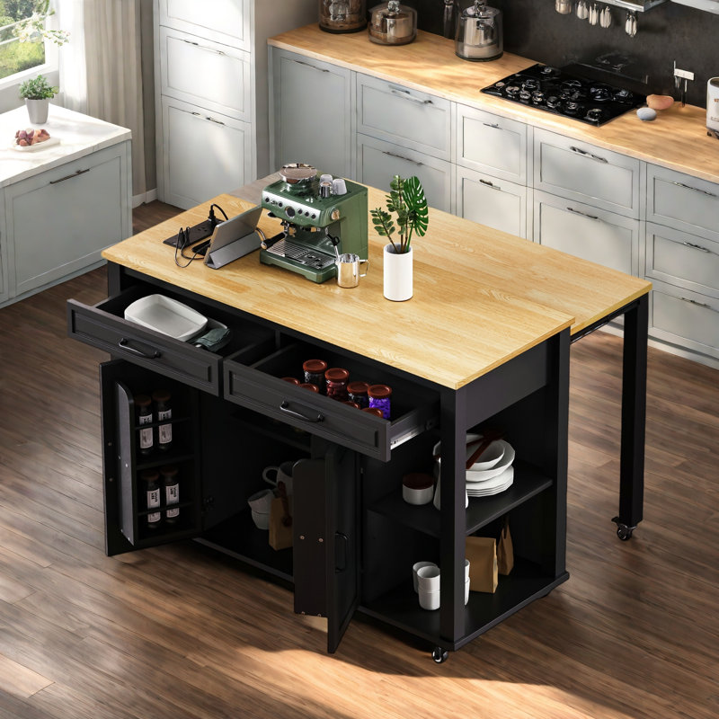 Kitchen Island with Extendable Dining Table, Black