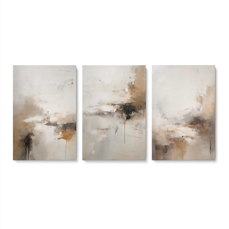 «Gentle Gilded Gust», ensemble de 3 impressions sur toile dans un cadre, Toile tendue, H 12 po x l 24 po x P 1,25 po