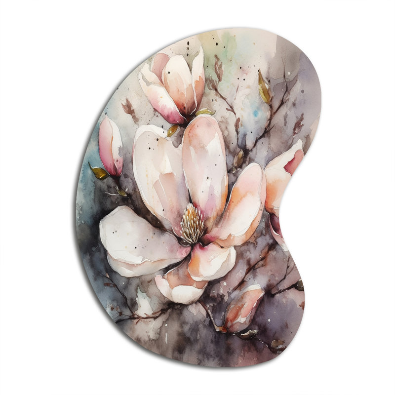 Sculpture murale rose en métal Magnolia Symphony I - Magnolias, H 31 po x l 22 po