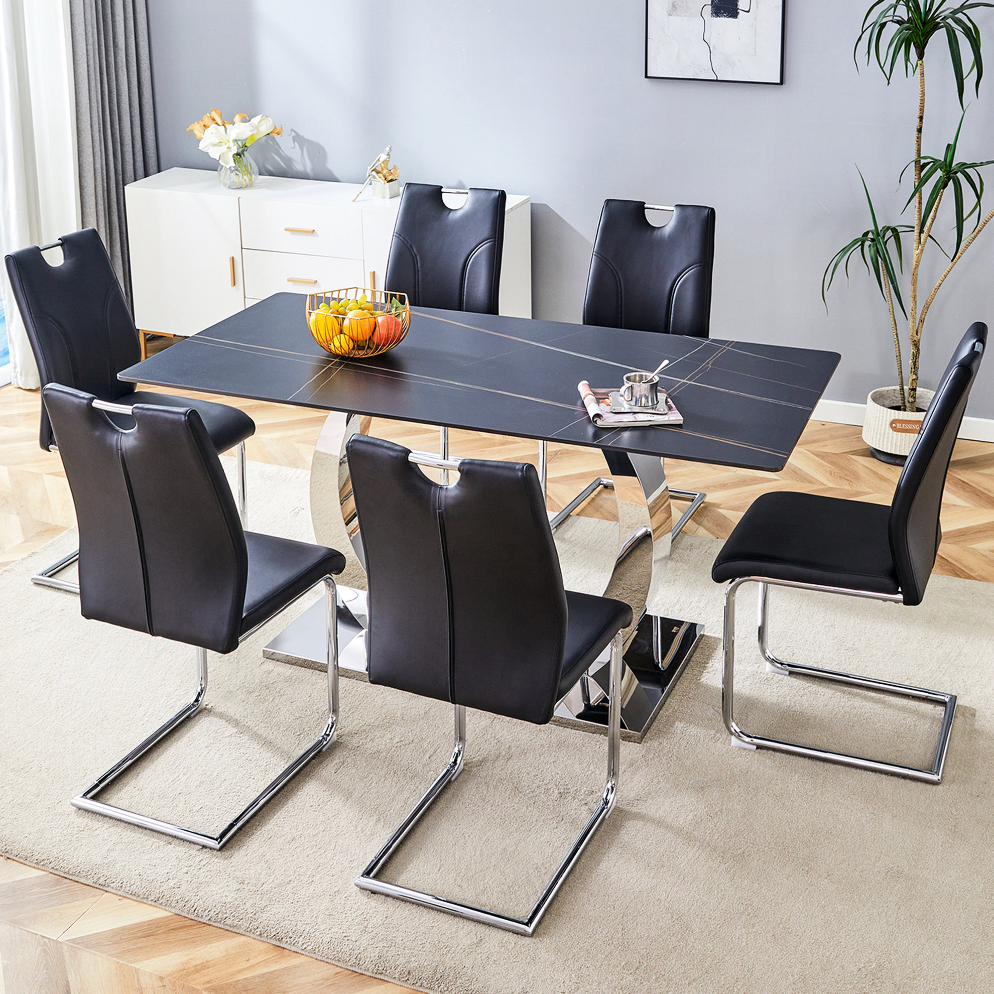 Ivy Bronx 63x31.5-inch Sintered Stone Dining Table With Silver ...