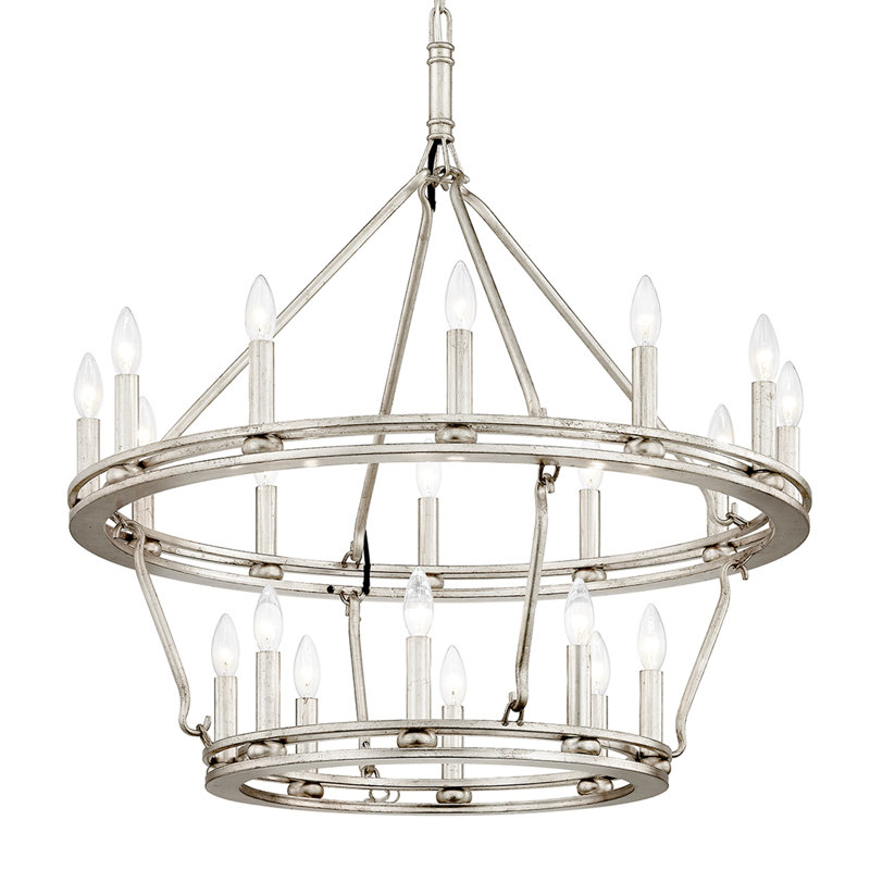 Sutton 20 - Light Dimmable Tiered Chandelier, Champagne Silver Leaf, 108.25" H x 32" W x 32" D